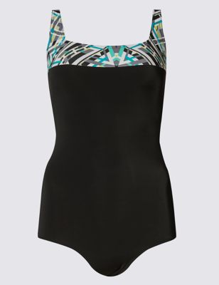 Geometric Print Sporty Swimsuit with Chlorine Resistant